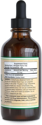 Colloidal Silver Liquid 20 PPM - 4 Fl OZ (Plata Coloidal with Dropper) 99.9% Pure, Gluten Free, Non-GMO by Double Wood Supplements