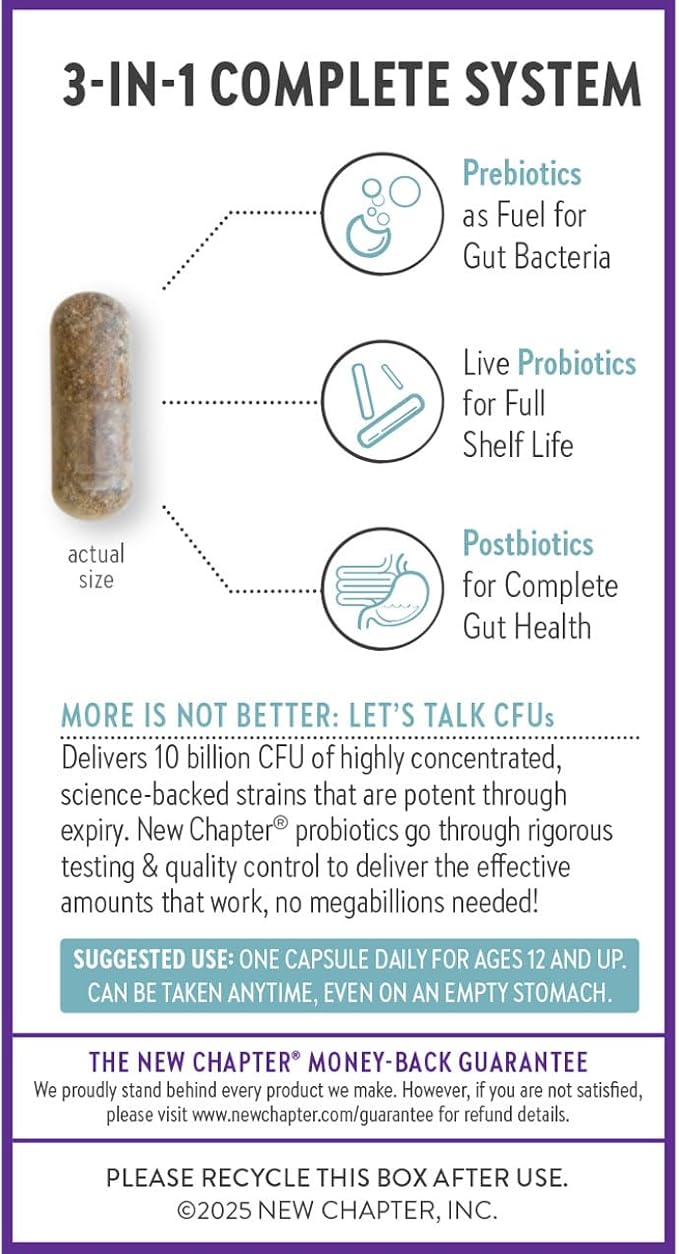 New Chapter All-Flora Probiotic for Advanced Digestion & Complete Gut Health with Prebiotics + Postbiotics, Clinical-Strength Strains, 100% Vegetarian, Non-GMO, Shelf Stable - 30 ct (1 Month Supply)