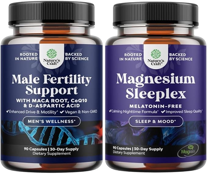 Bundle of Pre Conception Male Fertility Supplement - Semen Volume Booster with CoQ10 Maca Root Methyl Folate D-Aspartic Acid and High Absorption Magnesium Sleep - Magtein L-Threonate Apigenin Theanine