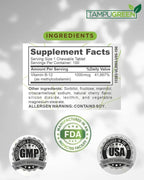 Vitamin B12 1000 mcg Energy, Nerve & Red Blood Cell Support Fast Dissolve Chewable Tablets Non-GMO Made in USA 100 Count