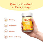 BeLive Organic Omega 3 Gummies - 300 Ct I Vegan Omegas 3 6 7 & 9 from Flaxseed Oil & Sea Buckthorn Fruit Oil, for Kids & Adults, Full Body, Brain & Eye Support, Sugar Free – Peach Flavor