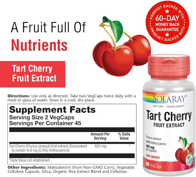 Solaray Tart Cherry Fruit Extract 850 mg - Tart Cherry Supplement with Antioxidants, Fruit Juice Extract with Flavonoids - 90 VegCaps