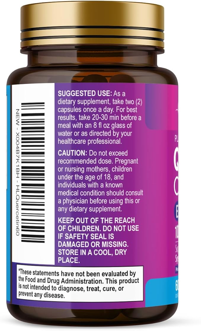 Quercetin Dihydrate 1000mg per Serving - Premium Plant-Based Bioflavonoids - Extra Strength Antioxidant Immune & Respiratory Health Support - High Absorption Quercetin Dihydrate - 60 Veggie Capsules