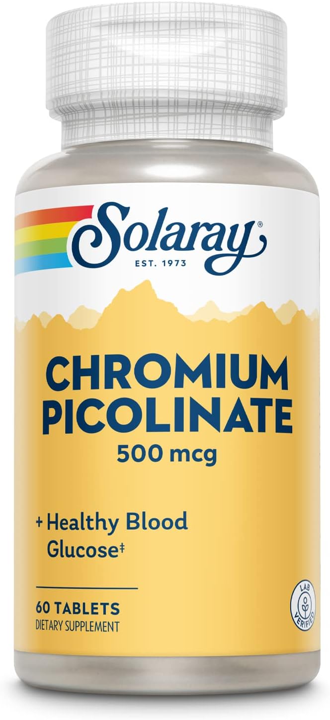 SOLARAY Chromium Picolinate 500 mcg Supplement - Metabolism Support for Men & Women, 500mcg per Serving, Daily Dietary Support - 60 Tablet Count
