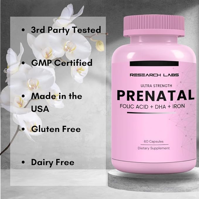 Research Labs Prenatal Vitamins for Women 2 Fer 1 Ad: 6X More Bioavailable Methylated Folate Folic Acid MTHF 5 | Supports Brain Development, Healthy Growth