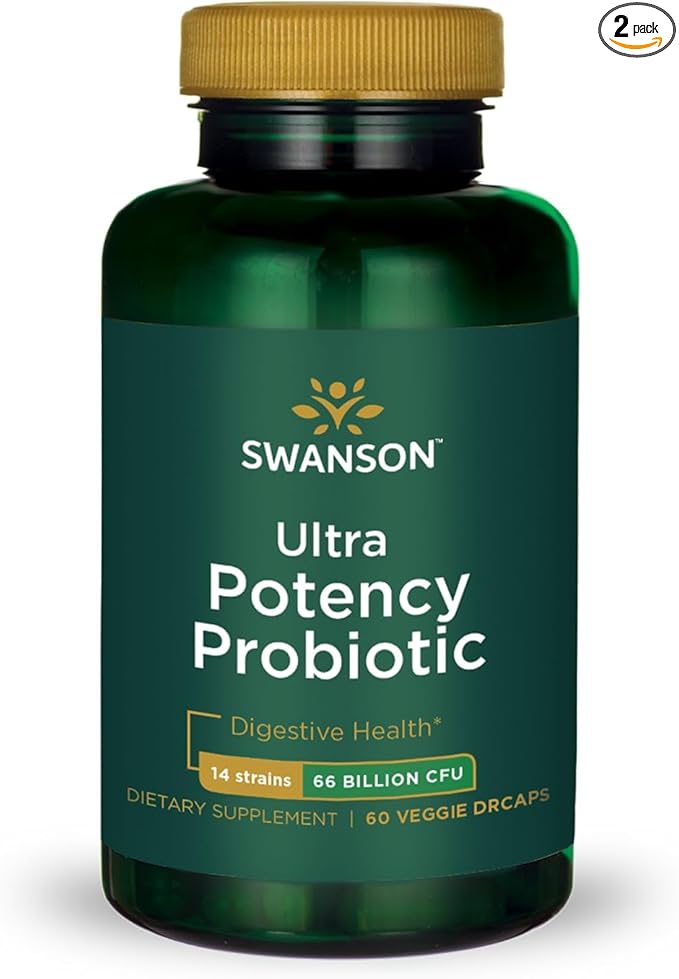 Swanson Ultra Potency Probiotic Digestive Health Immune System Support 66 Billion CFU Prebiotic NutraFlora scFOS 60 DRcaps Veggie Capsules (Caps)