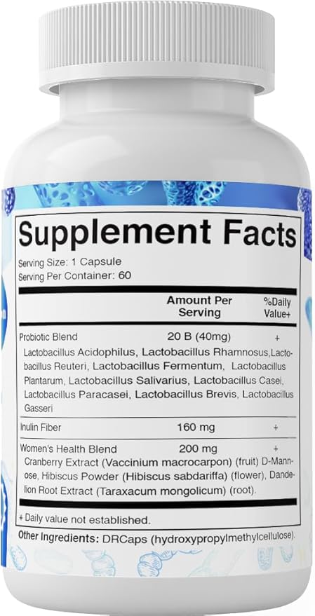 Vitamatic Vaginal Probiotics for Women – 20 Billion CFU, pH Balance & Odor Control, 60 DR Capsules with Prebiotics, Cranberry, D-Mannose, Hibiscus & Dandelion – Feminine Health & Daily Support*