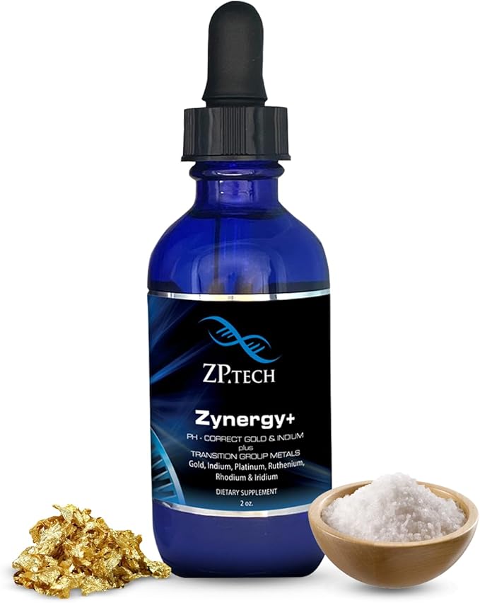 Zynergy Plus Colloidal Gold Liquid | All Natural, Pure Monoatomic 24k Food Grade Mineral Au & Indium | Ormus Gold Oil Supports Pineal Gland, Anti-Aging, Meditation, Yoga, Third Eye