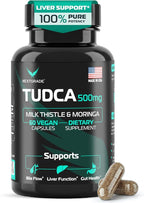 TUDCA 500mg Bile Salts Liver Support Supplement with Milk Thistle (200mg) & Moringa (100mg) - Supports Liver, Bile Flow, Gut Health & Gallbladder - Made in USA 60 Capsules, eBook Included