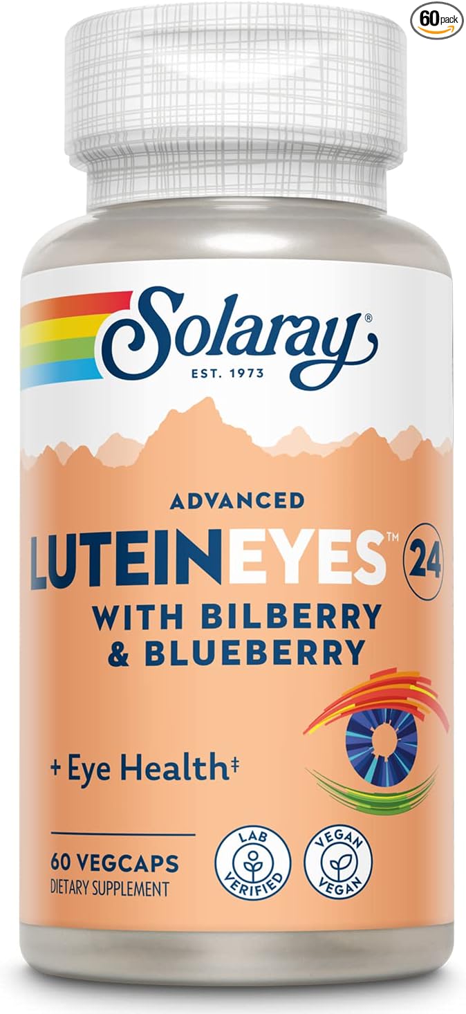 SOLARAY Advanced Lutein Eyes 24 mg - Lutein and Zeaxanthin Supplements - Eye Health Support with Blueberry and Bilberry Extract - Vegan, 60-Day Guarantee, Lab Verified - 60 Servings, 60 VegCaps