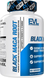Evlution Nutrition Black Maca Root - Energy Support - 500mg Organic Black Maca Root Powder - Workout Supplement - Vegetarian Capsules - for Strength Performance & Stamina - 60 Servings