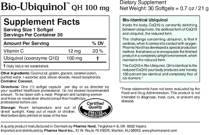 Pharma Nord Bio-Ubiquinol QH 100 mg – Antioxidant for Energy, Heart & Fertility Support, Non-GMO, Gluten-Free, 90 Softgels