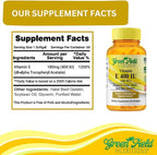 Greenfield Nutritions Halal Vitamin E 400 IU Softgels (180mg) 60 Counts – Dietary Supplement for Skin, Heart, Eye, and Immune Health Support – 2 Month Supply