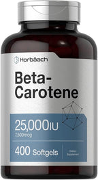 Horbäach Beta Carotene Supplement | 25000 IU Softgels | 7,500 mcg | Vitamin A | 400 Count | Non-GMO and Gluten Free Formula