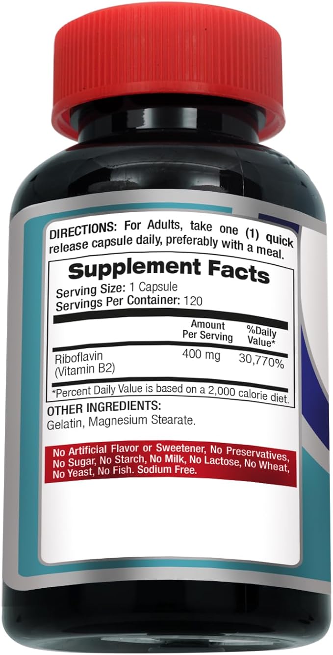 FITO MEDIC'S Lab | Vitamin b2 |120 Capsules | 400 mg | riboflavin 400mg | b2 Vitamin 400mg | b2 | riboflavin | Ultra high Absorption.