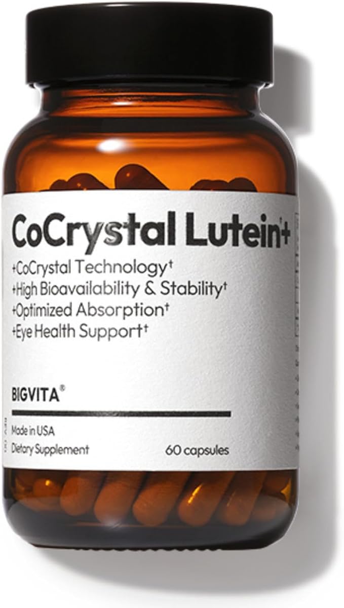 BIGVITA CoCrystal Lutein + | 3-in-1 Eye Support, Fast-Absorbing Lutein, Zeaxanthin & Astaxanthin | Blue Light Defense, Visual Clarity & Eye Fatigue Relief | High Bioavailability Vitamins | 60 Capsules