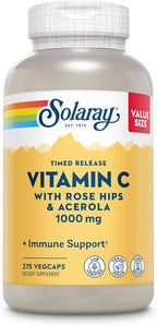 SOLARAY Vitamin C 1000mg - Time Release Vitamin C Capsules w/Rose HIPS and Acerola for Bioflavonoid Support - Two-Stage, All-Day Immune Support - Vegan, 60 Day Guarantee, 275 Servings, 275 VegCaps