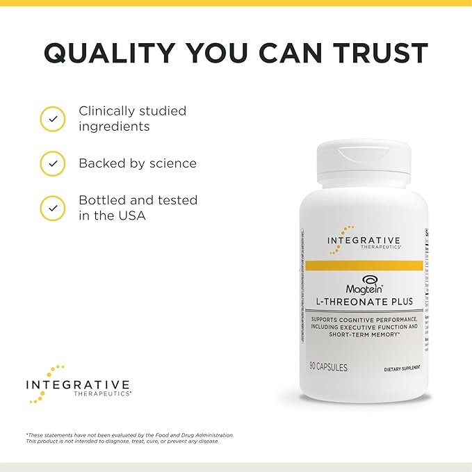 Integrative Therapeutics Magtein L-Threonate Plus - Brain Function Supplement to Support Short-Term Memory* - Includes Vitamin C, D3 & Magnesium - Dairy-Free & Gluten-Free - 90 Capsules (30 Servings)