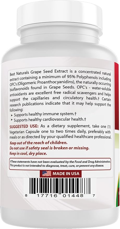 Best Naturals Grape Seed Extract 400 mg Veggie Capsule, 120 Count