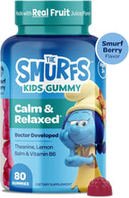 Smurfs Kids Calm Gummies | Calming Gummies for Kids with Lemon Balm & L Theanine | Made with Real Fruit | Doctor Developed | Gelatin Free Non-GMO No Artificial Flavors or Colors | 40 Servings