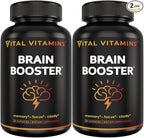 Vital Vitamins Brain Supplements for Memory and Focus (2-Pack)– Nootropic Brain Booster with Ginkgo Biloba, Rhodiola, B12 – Caffeine-Free Support for Adults & Seniors – 60-Day Supply