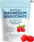Spnutrition Magnesium Bisglycinate Gummies, 400mg Magnesium Bisglycinate Chelate with Sea Salt & Raspberry Powder, Supports Sleep, Nerve & Muscle Relaxation, Bone Health Support, Vegan, 60 Gummies (1)