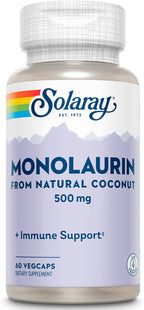 SOLARAY Monolaurin 500mg from Natural Coconut - Monolaurin Supplement for Powerful Nutritive Support - 60-Day Money Back Guarantee, Lab Verified - 60 Servings, 60 VegCaps
