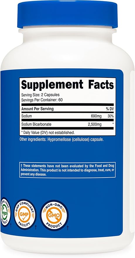 Nutricost Sodium Bicarbonate (2,500mg) 120 Capsules - GMO-Free, Gluten Free, Vegan, 60 Servings