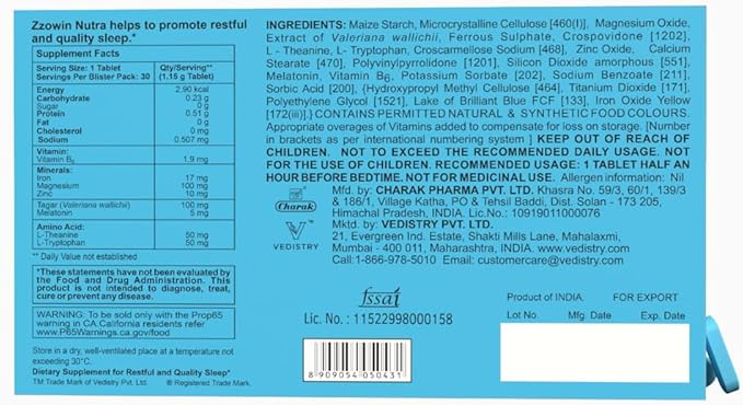 Zzowin Sleep Support Supplement – 5mg Melatonin, Valerian Root, Magnesium for Deep Sleep & Relaxation 30 Tablets | Natural Sleep Aid, Non-Habit Forming | Improve Sleep Quality | Pack of 1