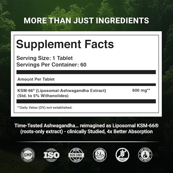 The Wellness Project (TWP Liposomal KSM-66® Ashwagandha 600mg (Root-only Extract) – 2-Month Supply | Supports Calm, Energy & Relaxation | Comes with Certificate of Analysis | Pack of 60 Tablets