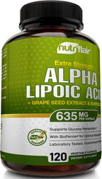 NutriFlair Alpha Lipoic Acid 600mg, 120 Capsules - with Grape Seed Extract and BioPerine Black Pepper - Extra Strength