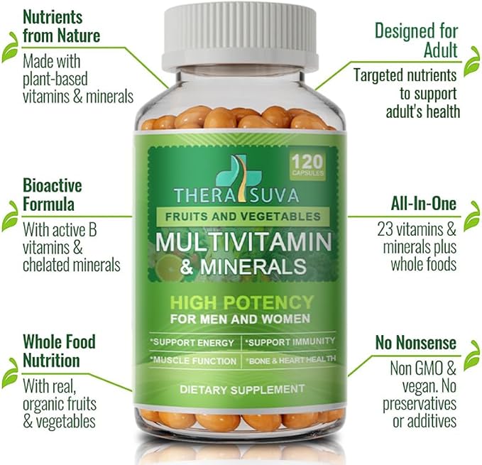 All Natural Multivitamins & Minerals + B Complex + Calcium + Magnesium + Zinc, 100% Vegan Sourced Whole Food Supplement, Complete Nutritional Support for Men & Women, 2 Month Supply, 120 Softgels