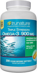 Non GMO Triple Strength Omega-3 900 mg., Total Fish Oil Concentrate 1425 mg - 200 Clear Enteric Softgels