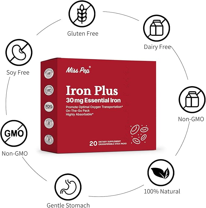 Iron Supplement, 30 Mg Iron Supplement for Women and Men, Promotes Red Blood Cell Production, Supports Iron Deficiency in Adults, 20 Ready-to-Drink Powder Sachets