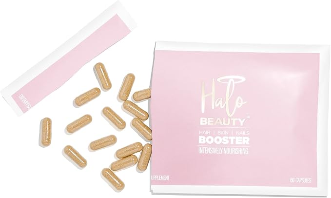 Halo Beauty Hair Skin & Nails Supplement Refill Pack | Thicker Hair Growth, Radiant Skin & Strong Nails Support with Biotin, Collagen & Keratin | Women’s Vegan Capsules | Made in USA | 1-Month Supply
