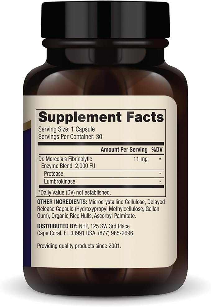 Dr. Mercola Lumbrokinase Enzymes - Delayed Release Formula - Dietary Supplement for Cardiovascular & Energy Support - Non-GMO, Gluten-Free & Soy-Free - 30 Capsules (30 Servings)