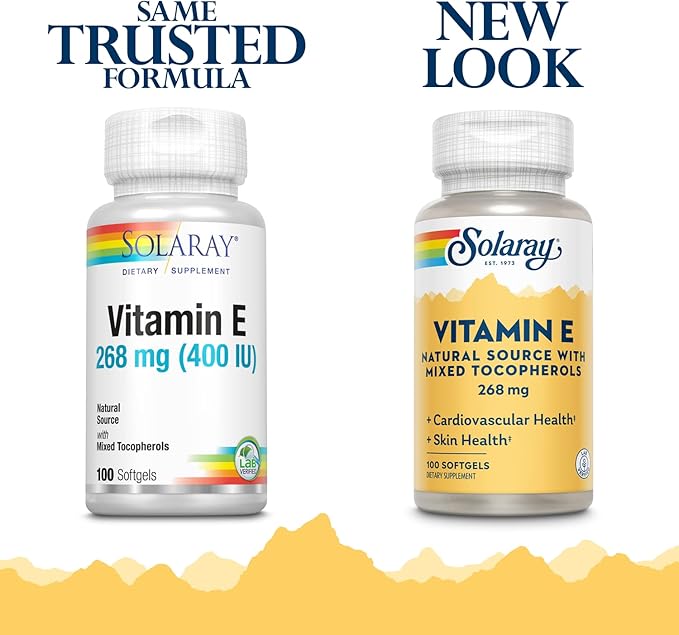 SOLARAY Vitamin E d-Alpha Tocopherol 268mg (400 IU) | Heart & Skin Health, Antioxidant Activity Support | 100ct
