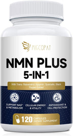 NMN Supplement 1000mg – NMNH Alternative 5-in-1 NAD Supplement w/Resveratrol, Apigenin, Quercetin & Black Pepper – Supports Cellular Energy, Healthy Aging & Longevity – 120 Veggie Capsules