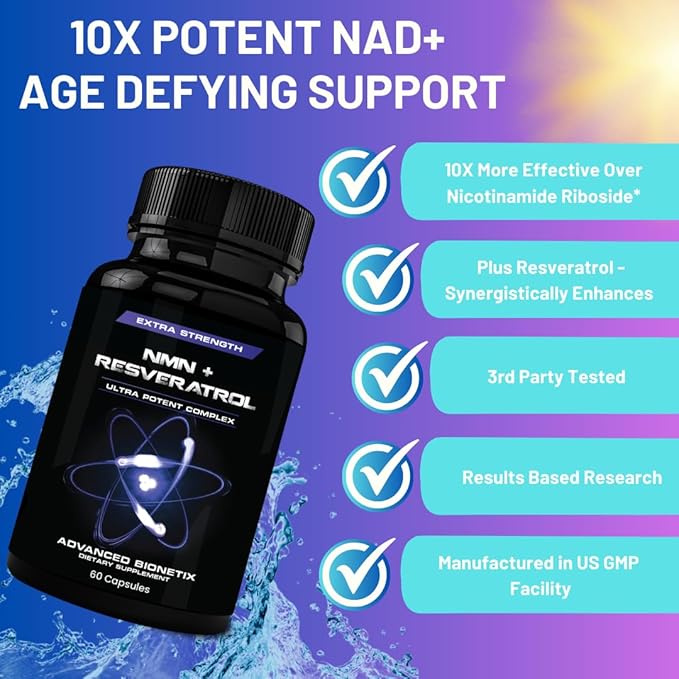Advanced Bionetix NMN Resveratrol Betaine (TMG) Capsules – NAD⁺ Support Booster for Cellular Energy, Longevity, Metabolic Health Anti Aging Vitality, Advanced Formula Made in USA