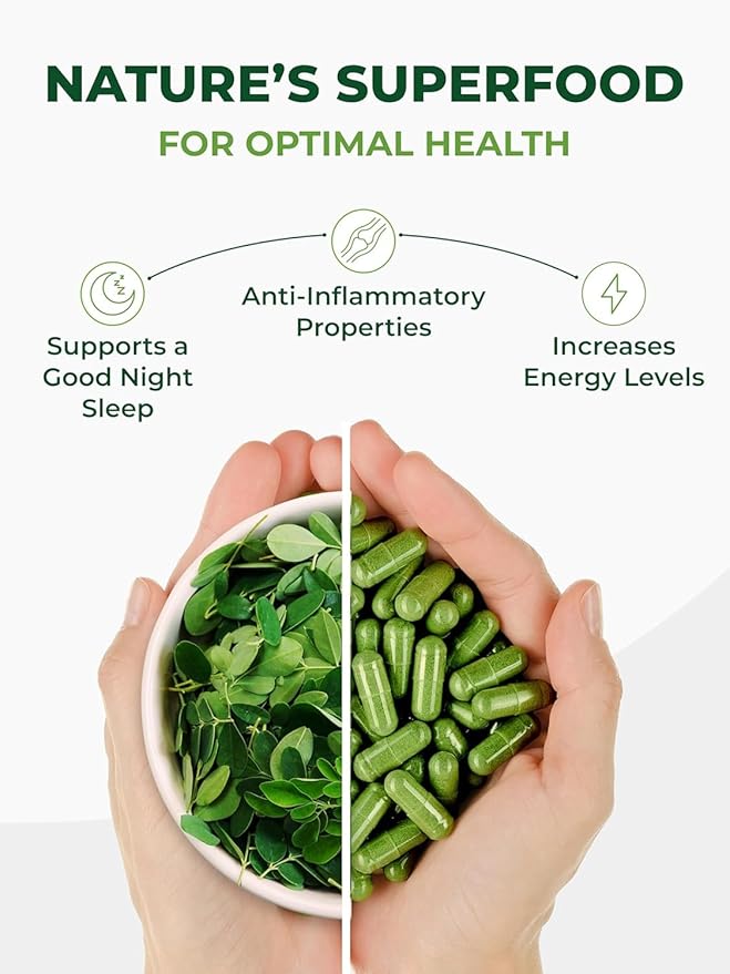 PURA VIDA MORINGA Organic Moringa Capsules Single Origin Moringa Powder Organic. Pure Moringa Leaf. Energy, Metabolism, & Immune Support. 120ct. 500mg Caps (Pack of 2)