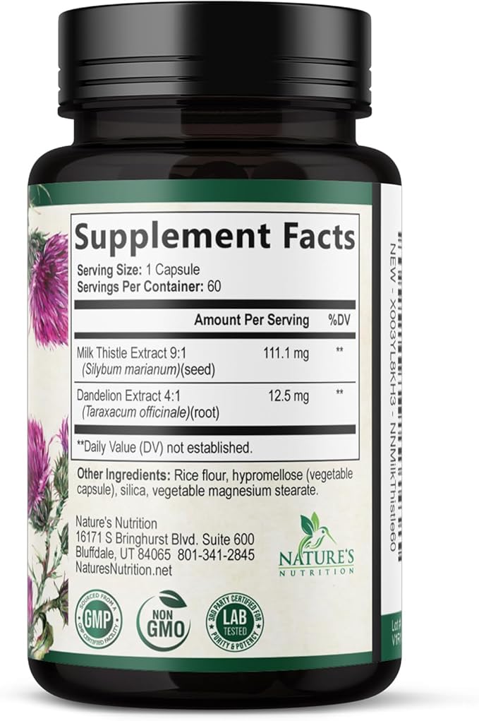 Milk Thistle Extract - Liver Cleanse Detox & Repair Formula - Natural Milk Thistle with Silymarin Marianum & Dandelion Extract - Natural Herbal Liver Health Supplement - Made in USA - 60 Capsules