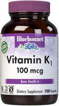 Bluebonnet Vitamin K1 100 mcg Supports Bone Health - Phylloquinone Crystalline Vitamin K Supplement - Non-GMO, Kosher Certified, Gluten-Free, Dairy-Free - 100 Vegan Caplets