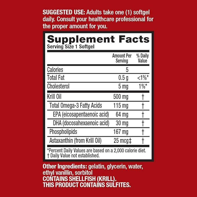 MegaRed Extra Strength 500mg Omega-3 Krill Oil Supplement with EPA/DHA, No Fishy Aftertaste Supports Heart Health, 80 Count Softgels (2 Pack)