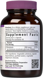 Bluebonnet Nutrition Chelated Chromium, Metabolism Support*, Non-GMO, Vegan, Kosher Certified, Gluten-Free, Soy-Free, Dairy-Free, Albion Chelated Mineral, 90 Vegetable Capsules, 90 Servings