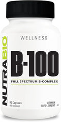 NutraBio B-100, B Vitamin Complex, Immune System Support, Healthy Hair, Skin, Nails, 90 Vegetable Capsules