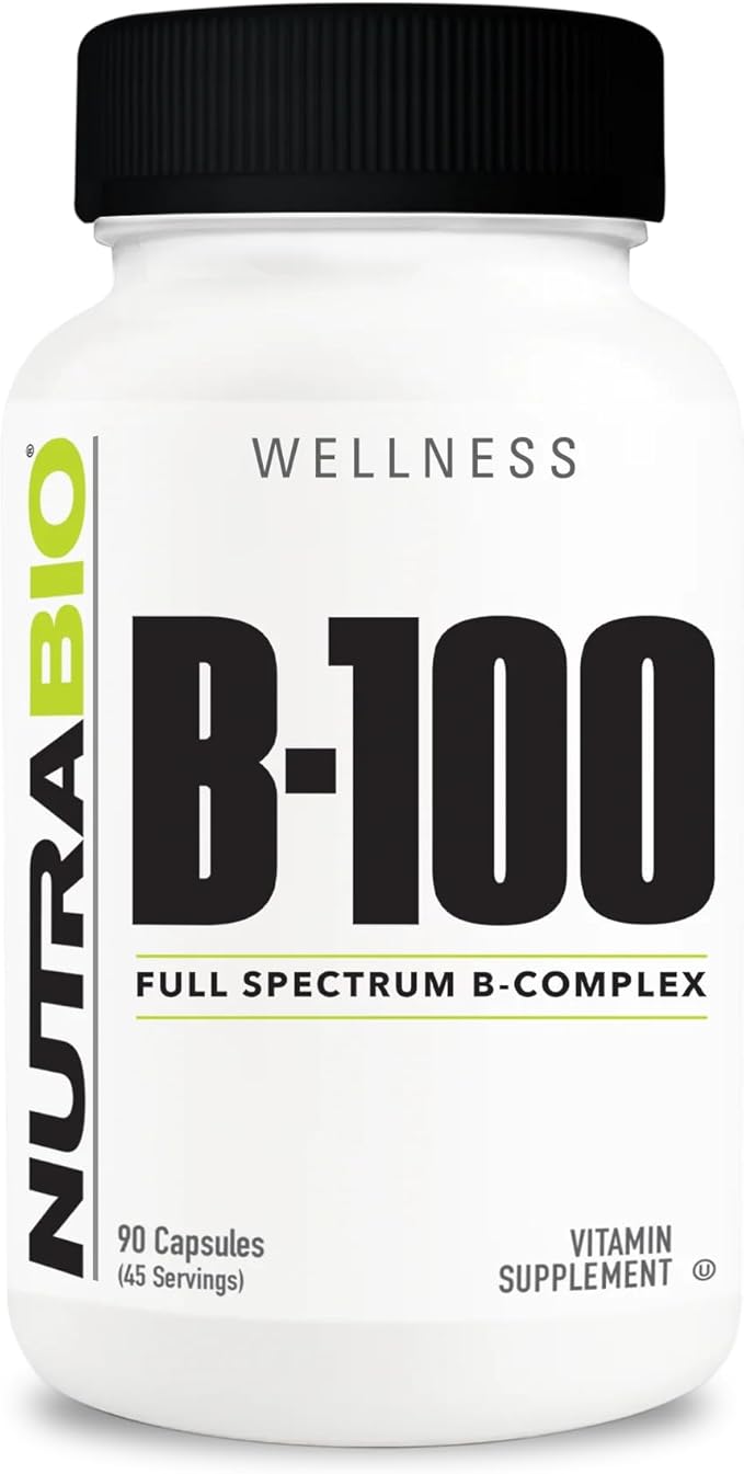 NutraBio B-100, B Vitamin Complex, Immune System Support, Healthy Hair, Skin, Nails, 90 Vegetable Capsules