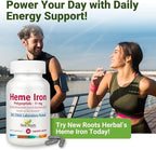 NEW ROOTS HERBAL Heme Iron Supplement | 4-in-1 Formula with Vitamin C, B12, Folate for Best Absorption | Raise Hemoglobin & Ferritin for Women & Men, Low-FODMAP (30 Capsules)