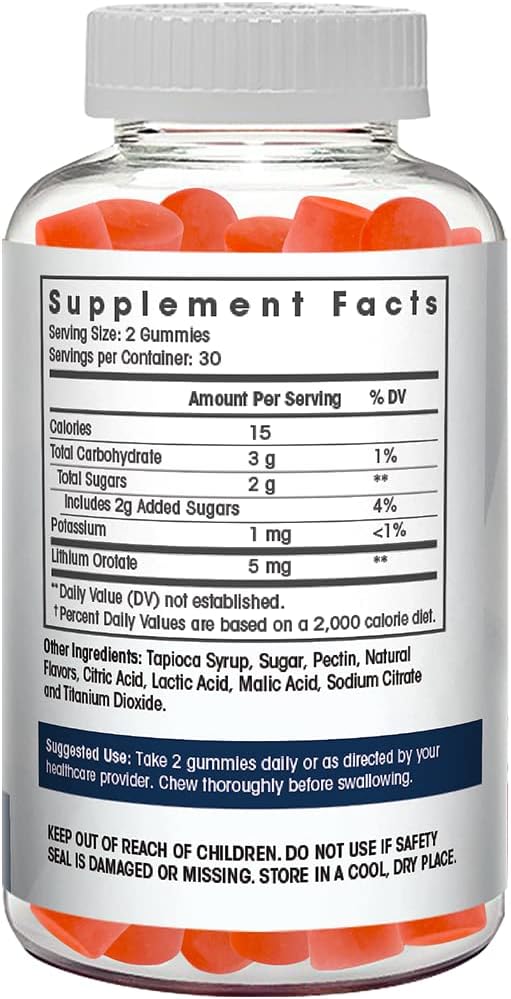 Lithium Orotate Gummies 5mg (Per Serving) – Chewable Lithium Supplement – Gentle Daily Support – Vegan, Non-GMO – 60 Gummies