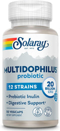 SOLARAY Multidophilus 12 Strain Probiotic 20 Billion CFU, Probiotics for Digestive Health and Gut Health Support w/Prebiotic Inulin, Made Without Dairy, 60 Day Guarantee, 25 Serv, 50 Enteric VegCaps