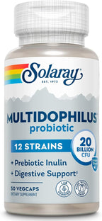 SOLARAY Multidophilus 12 Strain Probiotic 20 Billion CFU, Probiotics for Digestive Health and Gut Health Support w/Prebiotic Inulin, Made Without Dairy, 60 Day Guarantee, 25 Serv, 50 Enteric VegCaps